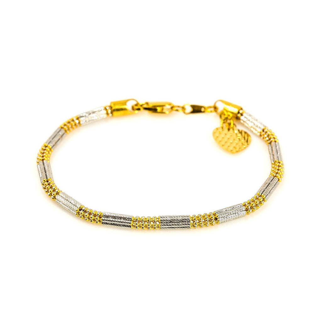 22K Multi Tone Gold Bracelet W/ Hanging Heart Charm & Alternating Patterns of Beaded Accents | 22K Multi Tone Gold Bracelet W/ Hanging Heart Charm & Alternating Patterns of Beaded Accents...