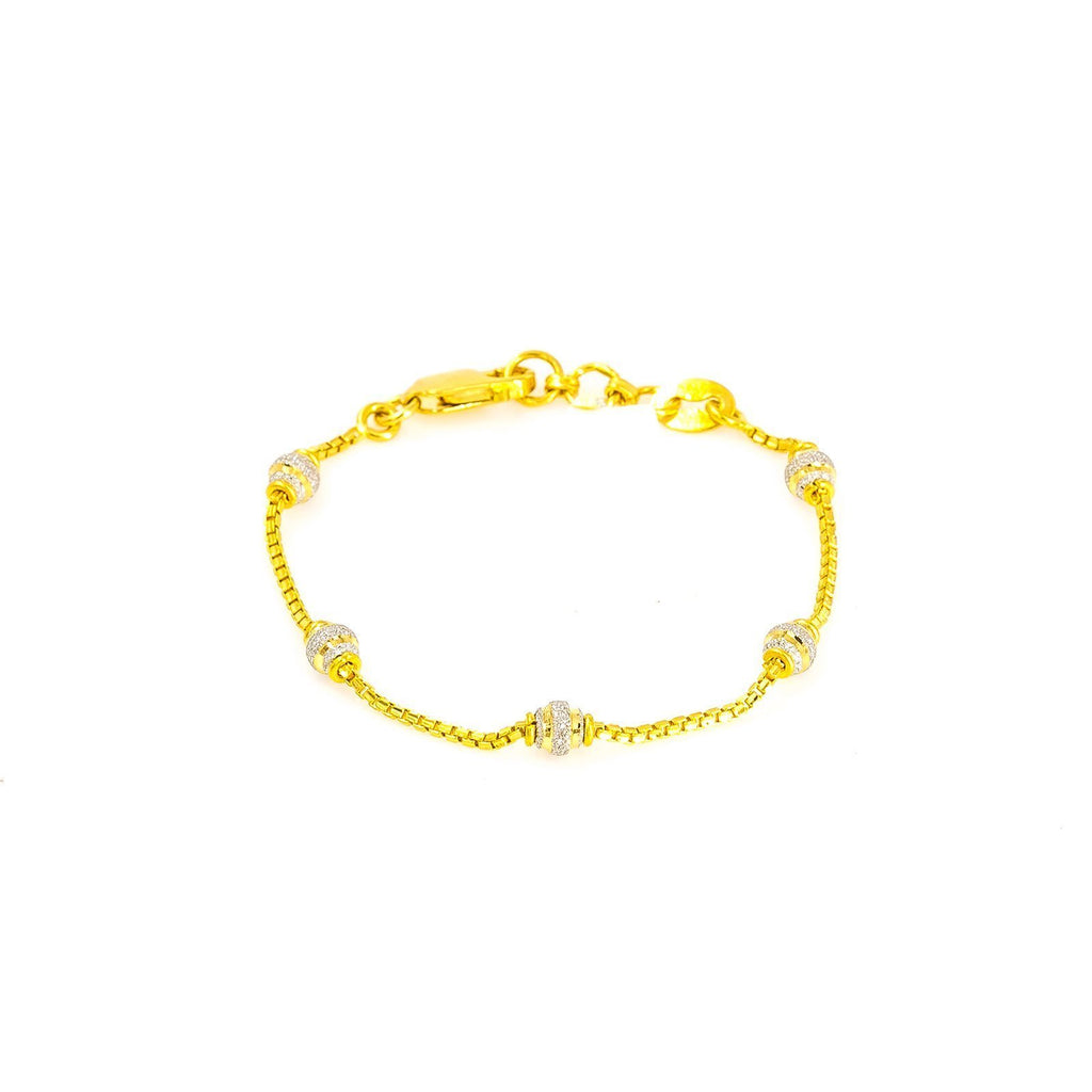 22K Multi Tone Gold Bracelet W/ Ornate Beaded Chain of Diamond Cutting | 22K Multi Tone Gold Bracelet W/ Ornate Beaded Chain of Diamond Cutting for women. Dress to dazzl...