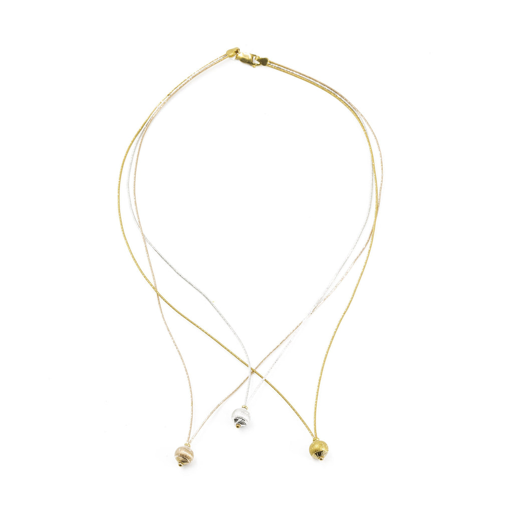 22K Multi Tone Gold Chain W/ Three Layered Strands & Ball Pendants |
22K Multi Tone Gold Chain W/ Three Layered Strands & Ball Pendants for women. This subtle pi...