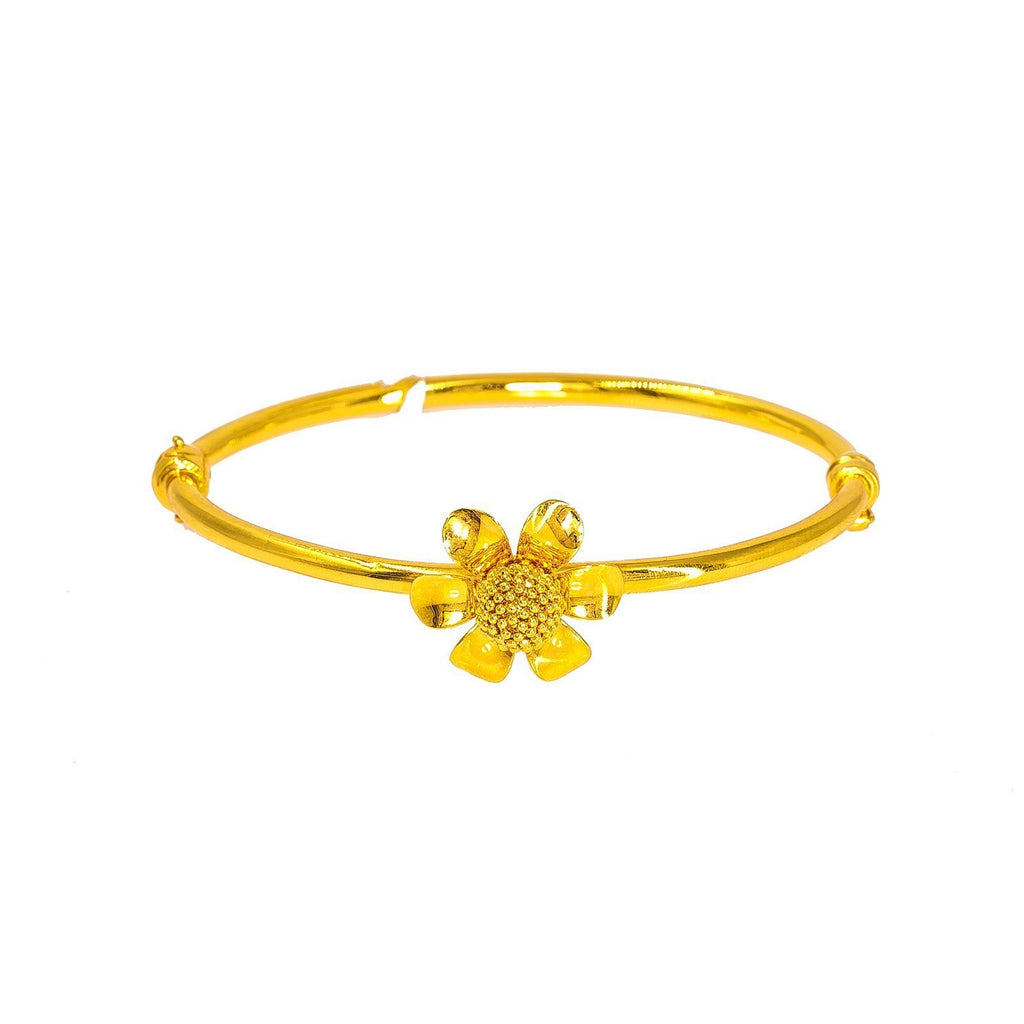 22K Yellow Gold Bangle W/ Large Faceted Flower & Openable Hinge | 22K Yellow Gold Bangle W/ Large Faceted Flower & Openable Hinge for women. This radiant piece...