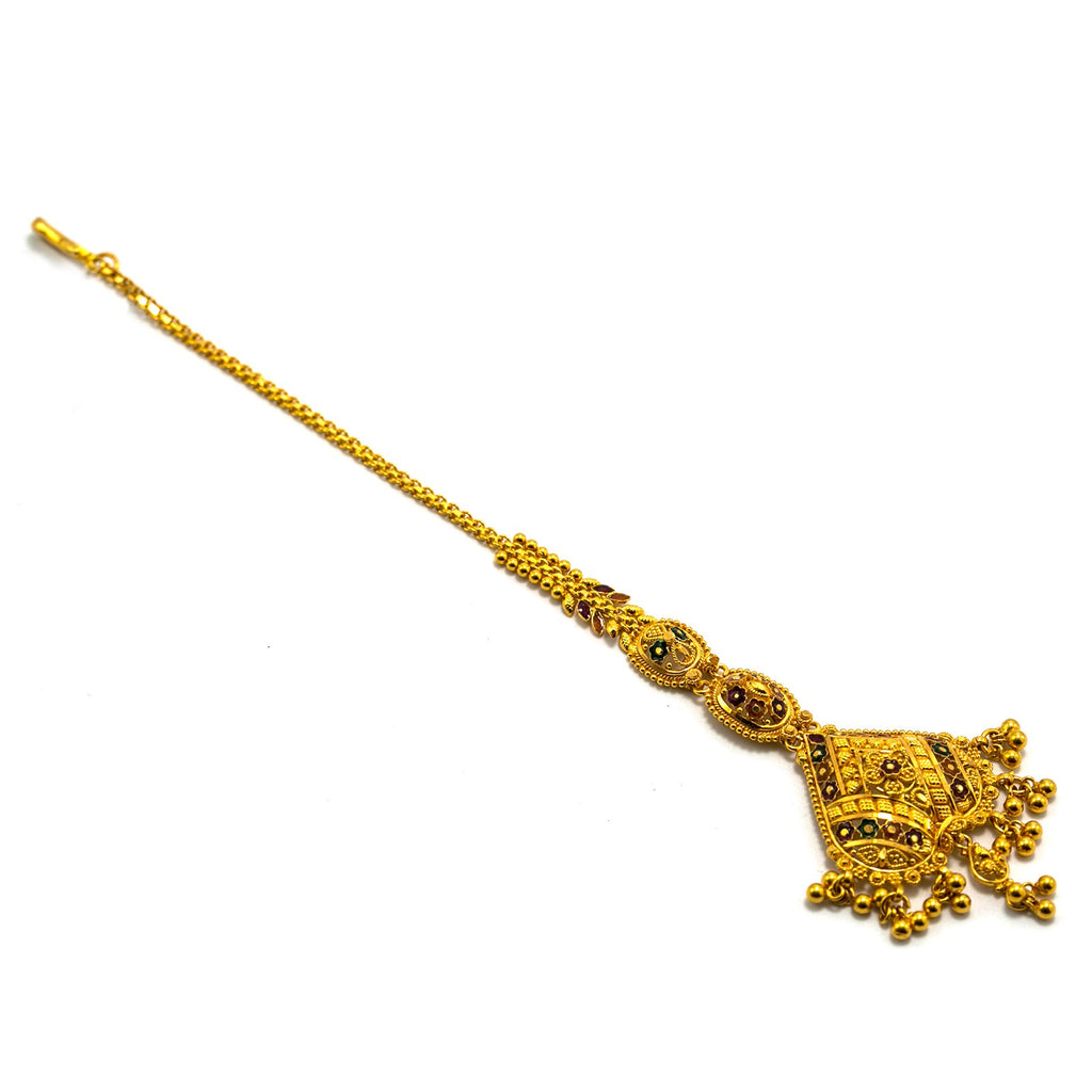 22K Multi Tone Gold Tikka W/ Meenakari Hand Paint & Heart Pendant | 22K Multi Tone Gold Tikka W/ Meenakari Hand Paint & Heart Pendant for women. Adorn your head...