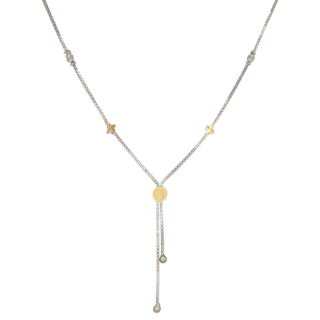 22K White Gold Box Link Chain Necklace W/ Gold Accents | 22K White Gold Box Link Chain Necklace W/ Gold Accents for women. Necklace features gold accents ...