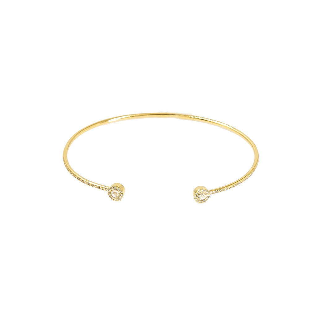 14K Yellow Gold Diamond Bangle W/ VS Diamonds & Circle Accent on Open Cuff | 14K Yellow Gold Diamond Bangle W/ VS Diamonds & Circle Accent on Open Cuff. This lovely open...