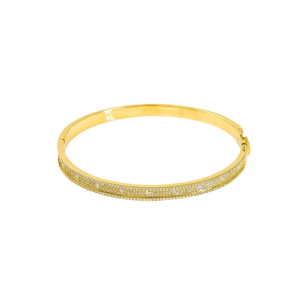 14K Yellow Gold Diamond Bangle W/ VS Diamonds & Fully Encrusted Indented Bangle | 14K Yellow Gold Diamond Bangle W/ VS Diamonds & Fully Encrusted Indented Bangle for women. T...