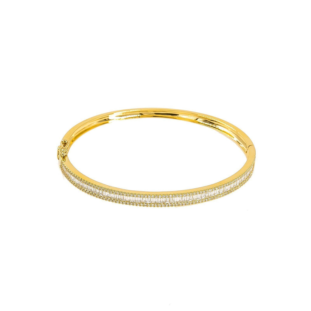 14K Yellow Gold Diamond Bangle W/ VS Round Brilliant & Baguette Cut Diamonds | 14K Yellow Gold Diamond Bangle W/ VS Round Brilliant & Baguette Cut Diamonds for women. This...