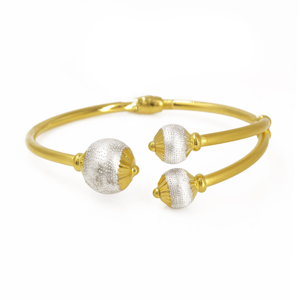 22K Multi Tone Gold Bangle W/ 3 Asymmetric Gold Ball Design | 22K Multi Tone Gold Bangle W/ 3 Asymmetric Gold Ball Design for women. This ornate piece feature...