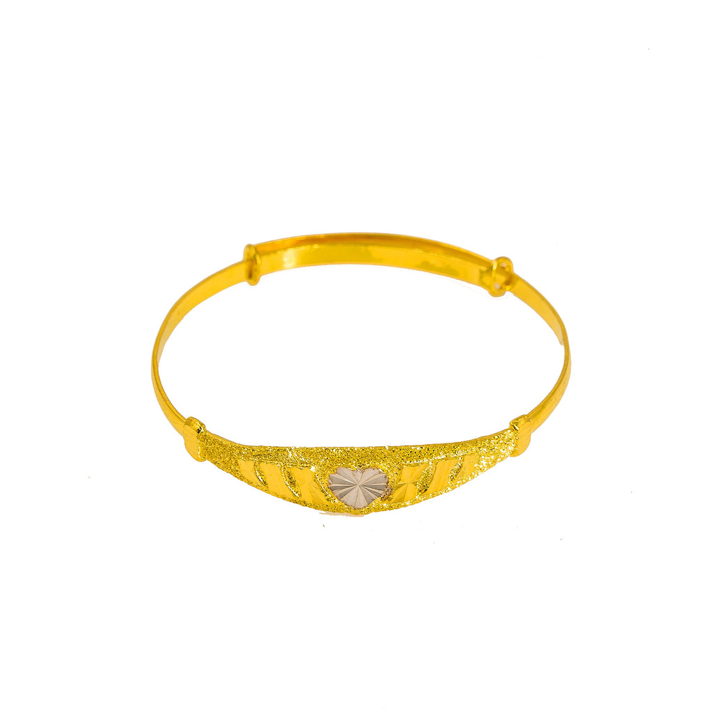 22K Multi Tone Gold Baby Bangles Set of 2 W/ Etched Heart & Glass Blast Texture | 22K Multi Tone Gold Baby Bangles Set of 2 W/ Etched Heart & Glass Blast Texture. This beauti...