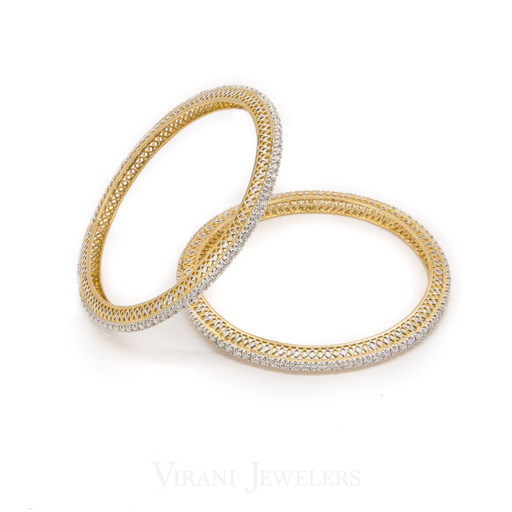 6.56CT Round Brilliant Diamond Bangles in 18K Yellow Gold, Set of 2 | 6.56CT Round Brilliant Diamond Bangles in 18K Yellow Gold, Set of 2 for women. Stunning minimal b...