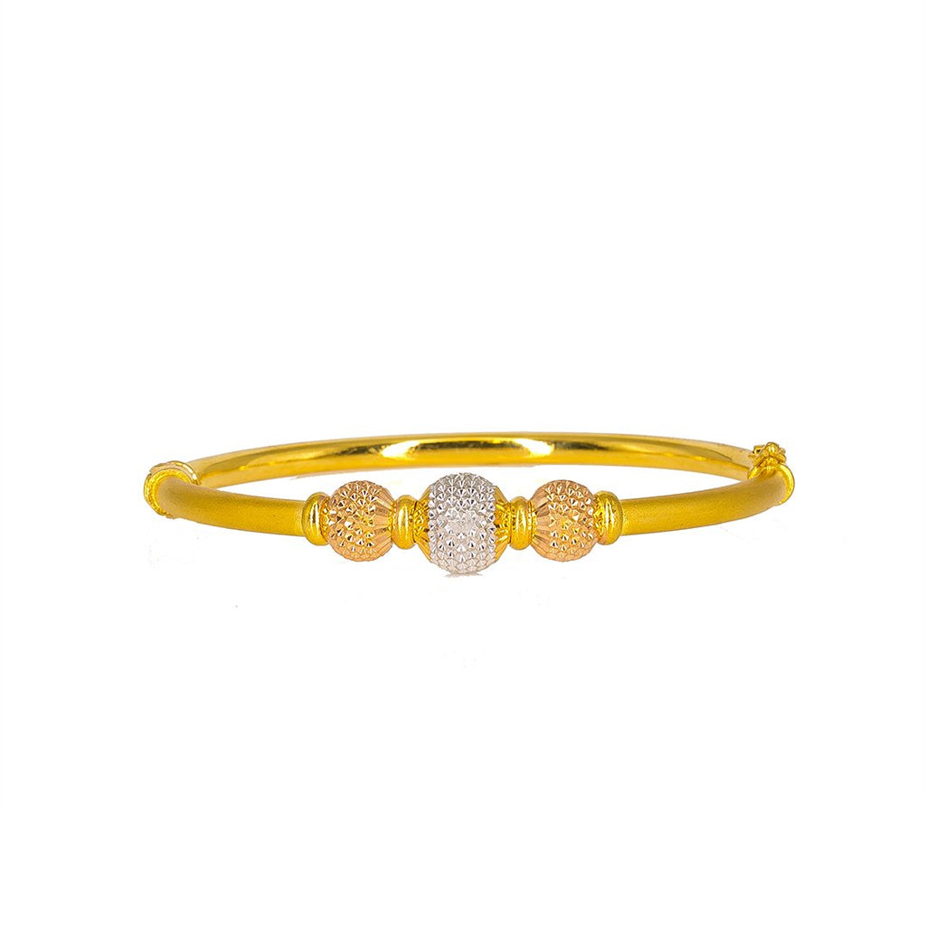 22K Multi Tone Gold Bangle W/ Center White & Yellow Gold Laser Mark Ball, 15.7 Grams | 22K Multi Tone Gold Bangle W/ Center White & Yellow Gold Laser Mark Ball, 15.7 Grams for wom...