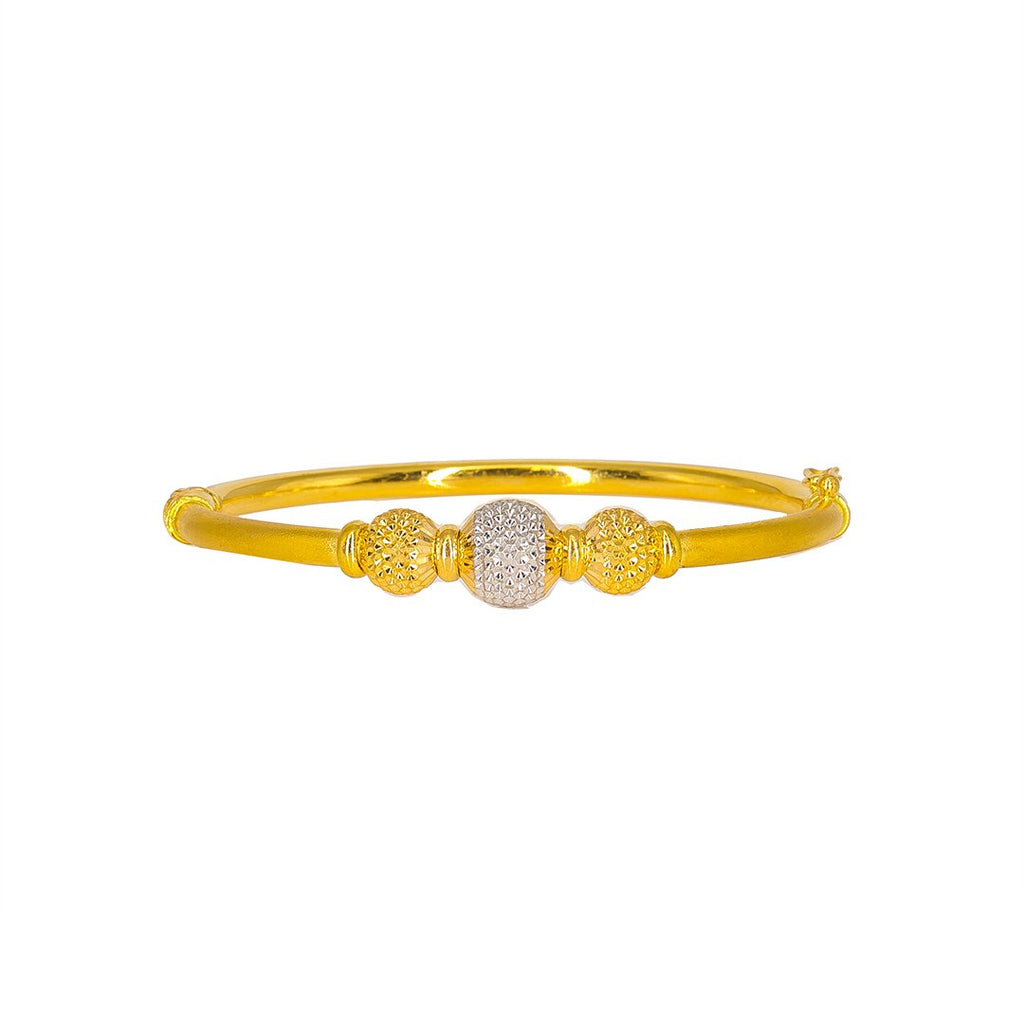 22K Multi Tone Gold Bangle W/ Center White & Yellow Gold Laser Mark Ball, 15.6 Grams | 22K Multi Tone Gold Bangle W/ Center White & Yellow Gold Laser Mark Ball, 15.6 Grams for wom...