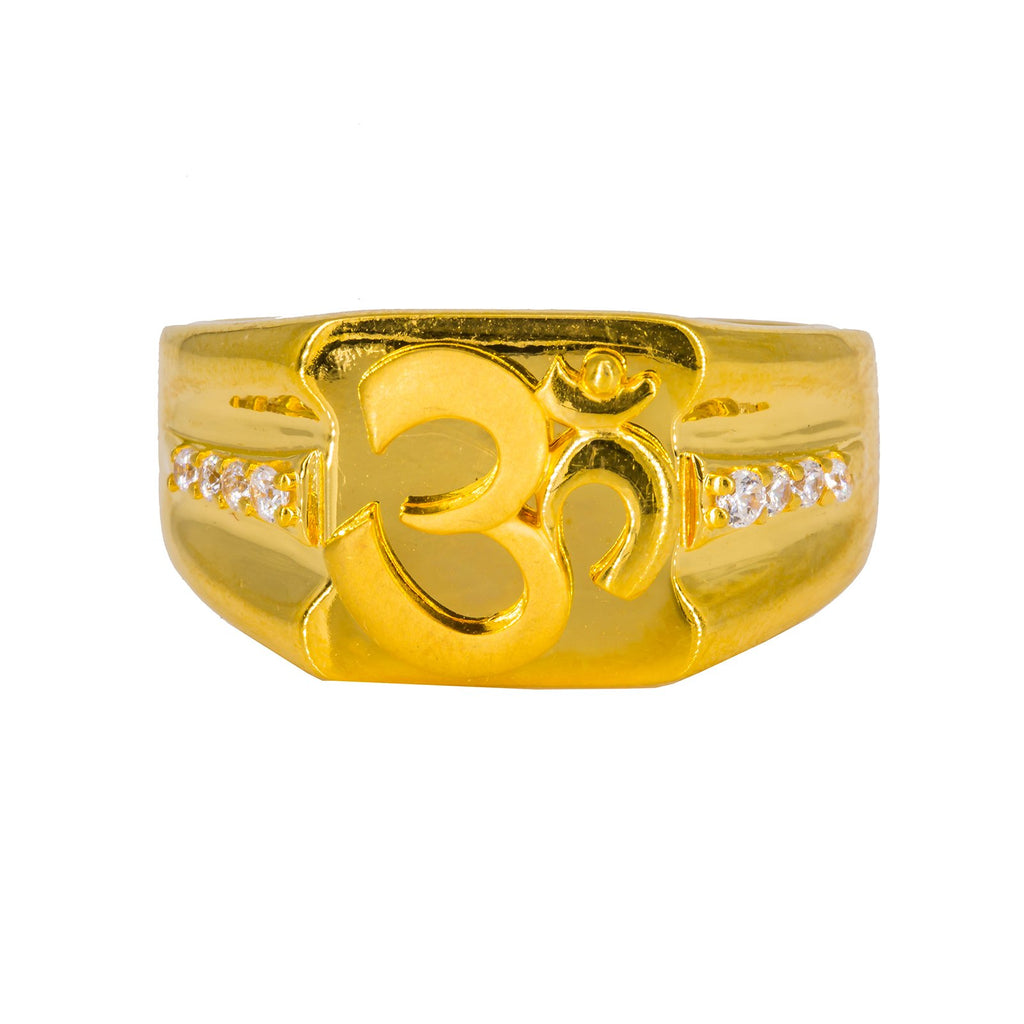 22K Yellow Gold Men's Ring W/ CZ Gems & Om Symbol Signet | 22K Yellow Gold Men's Ring W/ CZ Gems & Om Symbol Signet. This unique 22K yellow gold men's ...