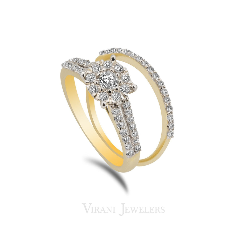 14K Two Tone Gold Diamond Pavé Bridal Ring Set | 14K Two Tone Gold Diamond Pavé Bridal Ring Set for women. Beautiful classic engagement and weddin...