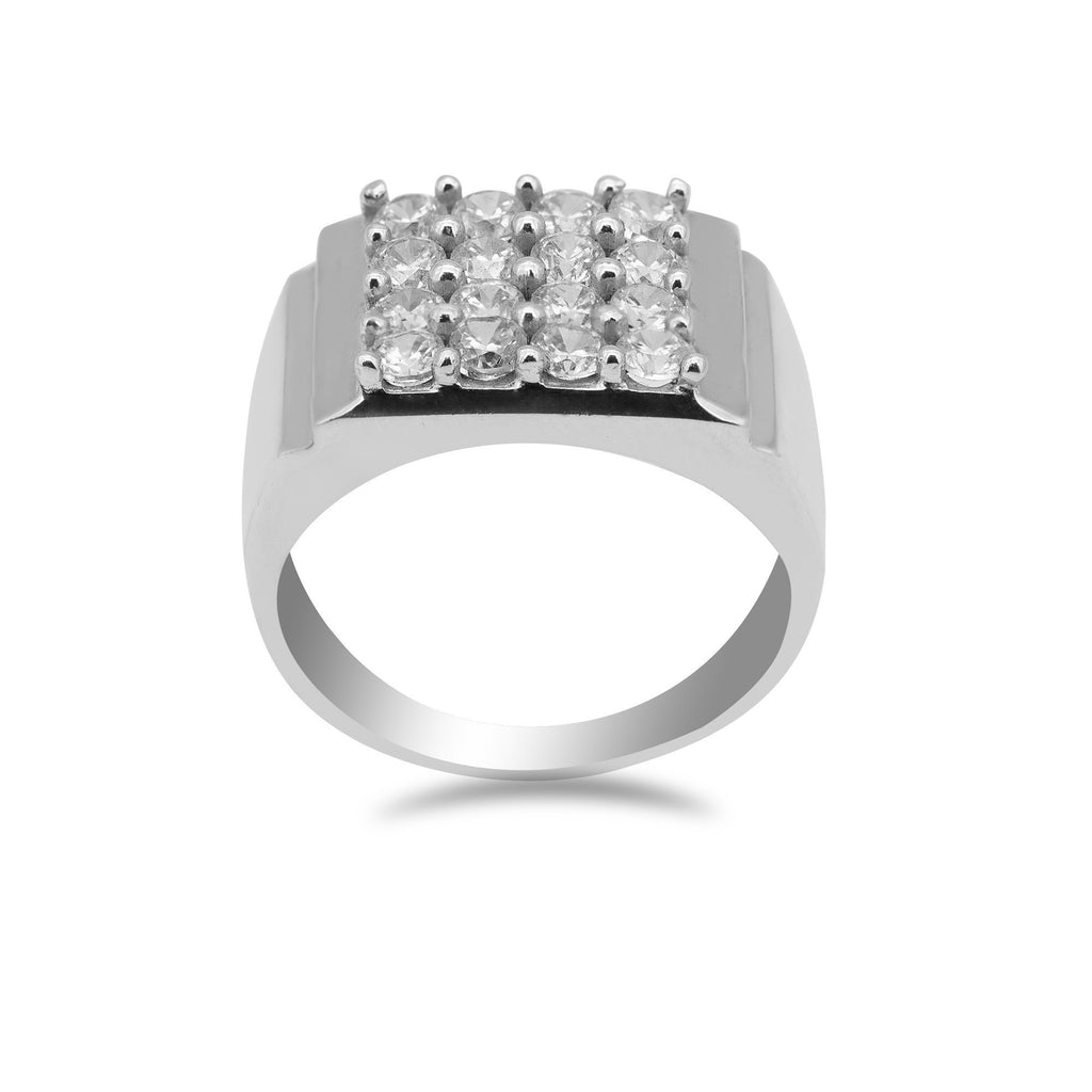 22K White Gold Ring W/ Cubic Zirconia Pavé for Men | 22K White Gold Ring W/ Cubic Zirconia Pavé for Men. Stunning white gold ring features sparkling c...