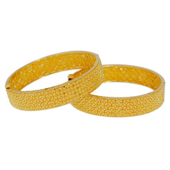 22K Yellow Gold Bangles Set of 2 W/ Clustered Flowers Design