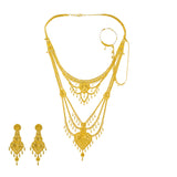 22K Yellow Gold Long Necklace & Earrings Set W/ Nath Nose Ring & Filigree Designs | 


When in doubt, go for the gold and look for the most elaborate designs you can find like this ...