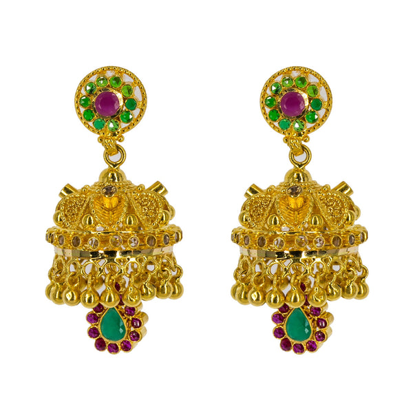 22K Yellow Gold Long Necklace & Jhumki Earrings Set W/ Emeralds, Rubies & CZ Gemstones | 


Mix the beauty of traditional designs, radiant gold and gemstone accents to create statement l...