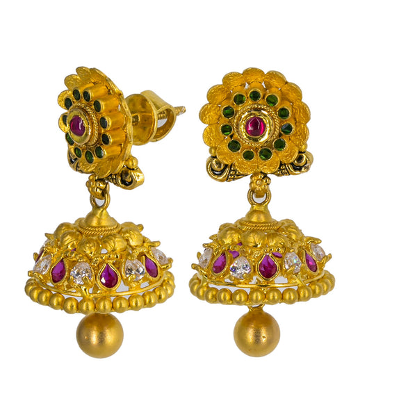 22K Yellow Gold Long Necklace & Jhumki Earrings W/ Rubies, Emeralds, CZ & Peacock Accented Necklace | 


Allow yourself to emit the optimal amount of light in the radiance of this most beautiful 22K ...