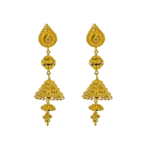 22K Yellow Gold Long Necklace & Jhumki Earrings Set W/ Draping Gold Beaded Strands | 


Drape yourself in layers of radiant gold that create feminine allure like this illustrious des...