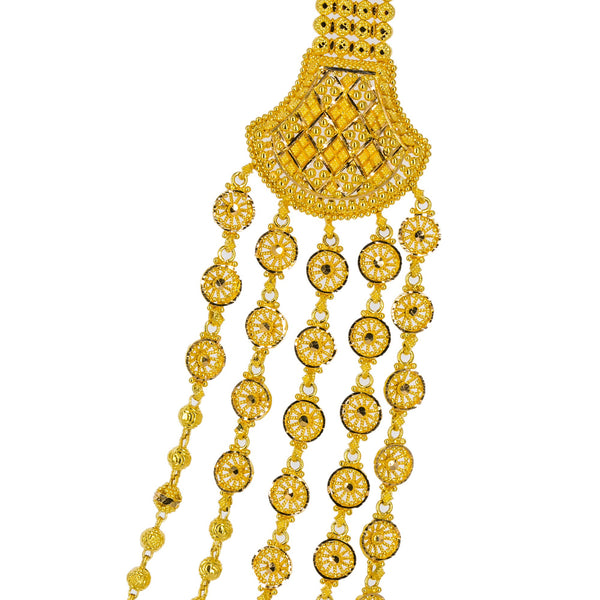 22K Yellow Gold Long Necklace & Jhumki Earrings Set W/ Draping Gold Beaded Strands | 


Drape yourself in layers of radiant gold that create feminine allure like this illustrious des...