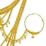 22K Yellow Gold Long Necklace & Earrings Set W/ Tikka, Nath Nose Ring & Filigree Designs | 


Why dress up when you can fully adorn yourself in this most exquisite 22K yellow gold long nec...