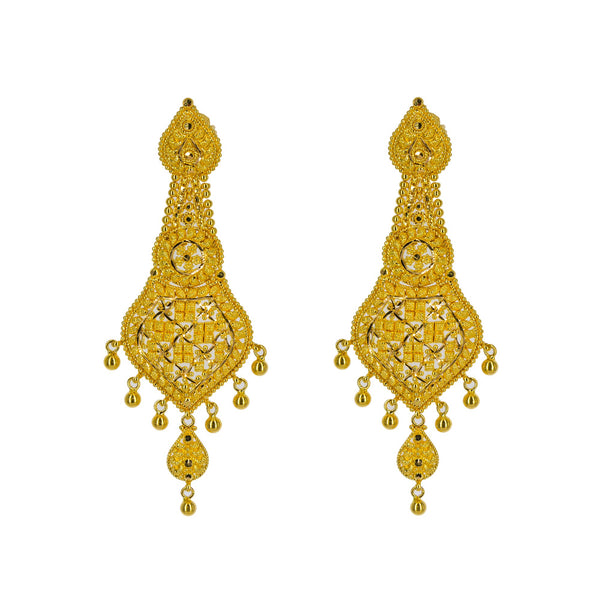 22K Yellow Gold Long Necklace & Earrings Set W/ Tikka, Nath Nose Ring & Filigree Designs | 


Why dress up when you can fully adorn yourself in this most exquisite 22K yellow gold long nec...