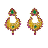 22K Yellow Gold Long Necklace & Chandbali Earrings Set W/ Rubies & Emeralds | 


Boldly stand out with the radiance of color, design and luxury with this most elaborate 22K ye...