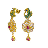 22K Yellow Gold Long Necklace & Earrings Set W/ Rubies, Multi-colored CZ & Encrusted Peacock Accents | 


Be the belle of every ball with this most elegant gemstone encrusted 22K yellow gold long neck...