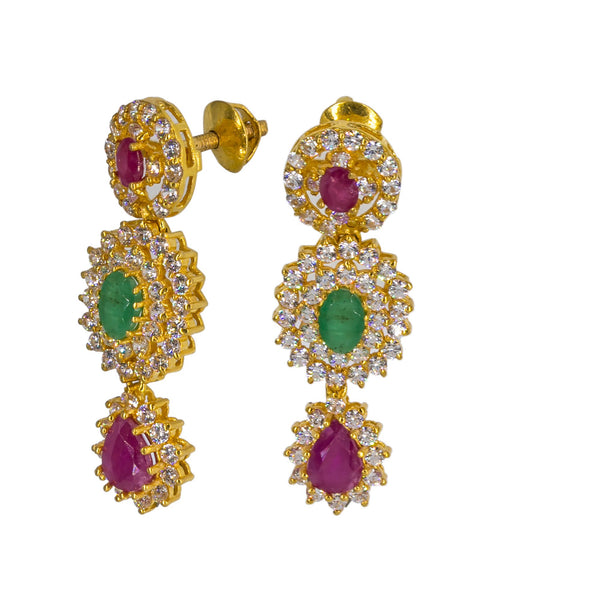 22K Yellow Gold Long Necklace & Earrings Set W/ CZ, Emeralds, Rubies & Encrusted Mango Accents | 


Make a royal entrance in the most radiating pieces of fine jewelry encrusted in precious gemst...