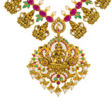 22K Yellow Antique Gold Long Laxmi Necklace & Earrings Set W/ Rubies, Emeralds & Pearls | 


The beauty of tradition is best presented in the midst of fine gold and precious gemstones lik...