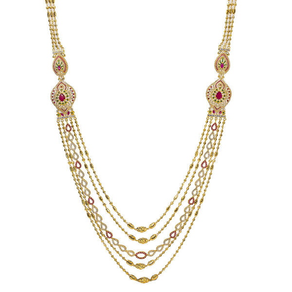 22K Yellow Gold Draping Strands Haaram Necklace W/ Emeralds, Rubies, CZ Gemstones & Side Pendants | 



Make grandeur and boldness a part of your collection with the elaborate design of this 22K Ye...