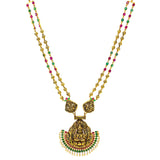 22K Yellow Antique Gold Laxmi Haaram Necklace W/ Emeralds, Rubies, Pearls & Ornate Fan Design | 



Mesh the lush design of significant South Asian deities with precious gemstones and fine gold...