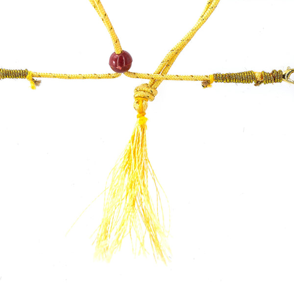 22K Yellow Antique Gold Ram Parivar Kasu Necklace W/ Rubies, Emeralds, Pachi CZ, Pearls & Fringed Adjustable Drawstring Closure | 



Blend the richness of culture with the brilliance of precious gemstones to reveal the most ex...