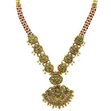 22K Yellow Antique Gold Laxmi Haaram Necklace W/ Emeralds, Rubies & Faceted Laxmi Accents | 



Express the beauty of South Asian culture with the exquisite designs of fine gold and gemston...