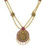 22K Yellow Antique Gold Laxmi Necklace W/ Rubies, Pearls, Double Ball Strands & Adjustable Drawstring Closure | 



Temple jewelry pieces are the sure way of creating an unforgettable look that will turn heads...