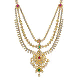 22K Yellow Gold Chandelier Necklace & Earrings Set W/ Emeralds, Rubies, Pachi CZ & Pearls | 



Explore the regality of the finest 22K gold gemstone jewelry designs much like this 22K yello...