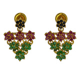 22K Yellow Gold Necklace & Earrings Set W/ Emeralds, Rubies, Black Sapphires & Floral Display |  22K Yellow Gold Necklace & Earrings Set W/ Emeralds, Rubies, Black Sapphires & Floral Di...