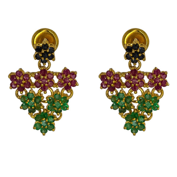 22K Yellow Gold Necklace & Earrings Set W/ Emeralds, Rubies, Black Sapphires & Floral Display |  22K Yellow Gold Necklace & Earrings Set W/ Emeralds, Rubies, Black Sapphires & Floral Di...