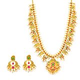 22K Yellow Gold Guttapusalu Necklace and Chandbali Earrings Set W/ Emeralds, Pearls, CZ , Rubies & Chandelier Pendant | 22K Yellow Gold Guttapusalu Necklace and Chandbali Earrings Set W/ Emeralds, Pearls, CZ , Rubies ...