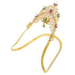 22K Yellow Gold Arm Vanki W/ Ruby, Emerald, CZ Gems & Paisley Flower Design