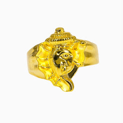22K Yellow Gold Ganesh Ring For Men W/ Asymmetrical Design