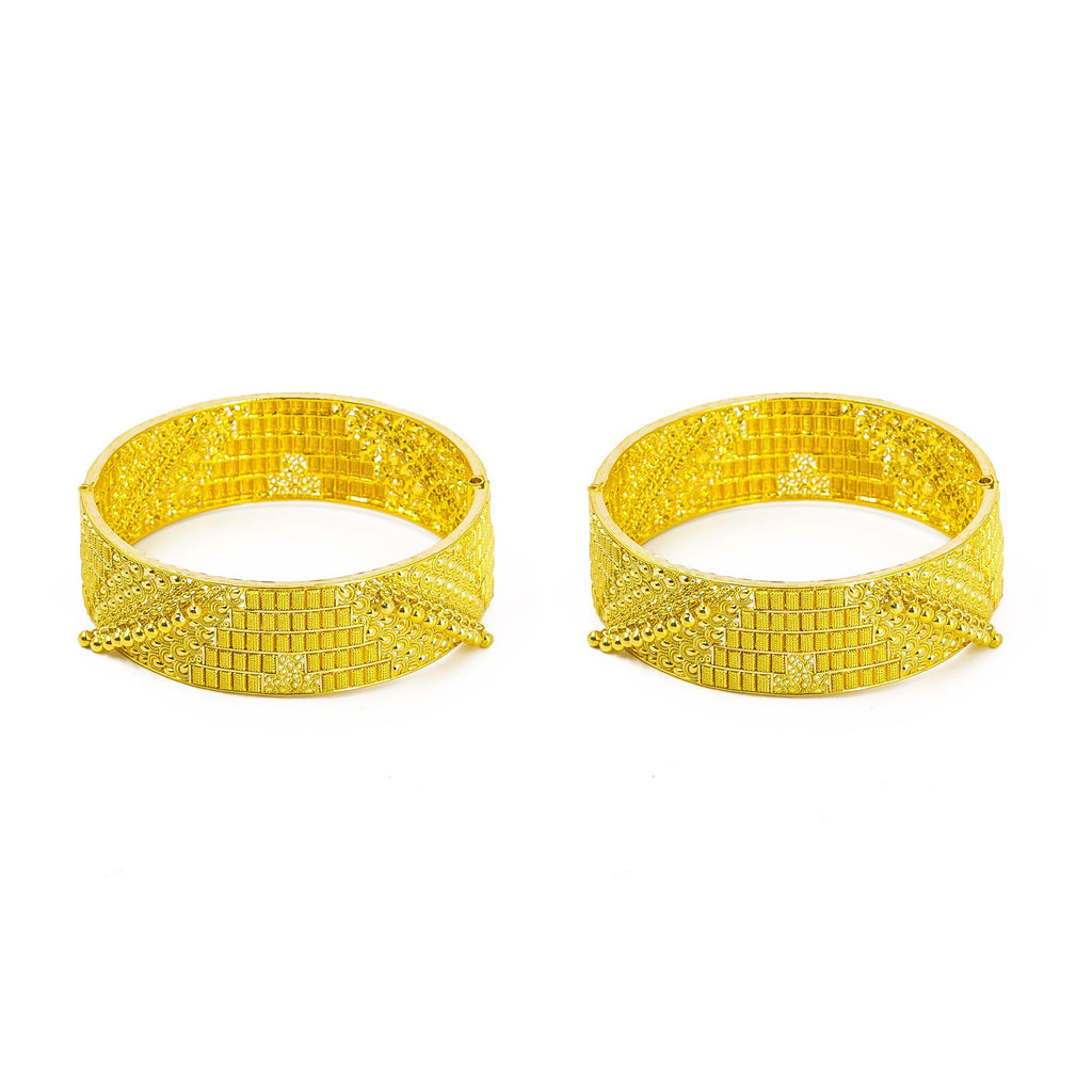 22K Yellow Gold 2 Piece Bangles W/ Screw | Bangle Diameter 2.6 inches. Bangle width 19 mm.