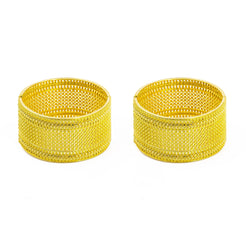 22K Yellow Gold Bangles Set of 2 W/ Open Cut Gold Ball Pattern & Screw Closure