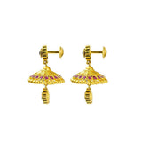 22K Yellow Gold Necklace & Jhumki Earrings Set W/ CZ, Ruby, Emerald, Ornate Laxmi Pendant & Floral Accent Chain |  22K Yellow Gold Necklace & Jhumki Earrings Set W/ CZ, Ruby, Emerald, Ornate Laxmi Pendant &a...