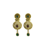 22K Yellow Gold Necklace & Earrings Set W/ Kundan & Matte Finish Details on Ornate Beaded Chain |  22K Yellow Gold Necklace & Earrings Set W/ Kundan & Matte Finish Details on Ornate Beade...