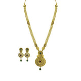 22K Yellow Gold Necklace & Earrings Set W/ Kundan & Matte Finish Details on Ornate Beaded Chain |  22K Yellow Gold Necklace & Earrings Set W/ Kundan & Matte Finish Details on Ornate Beade...