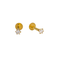 22K Yellow Gold Nose Pin W/ Minimalist Prong Set Cubic Zirconia