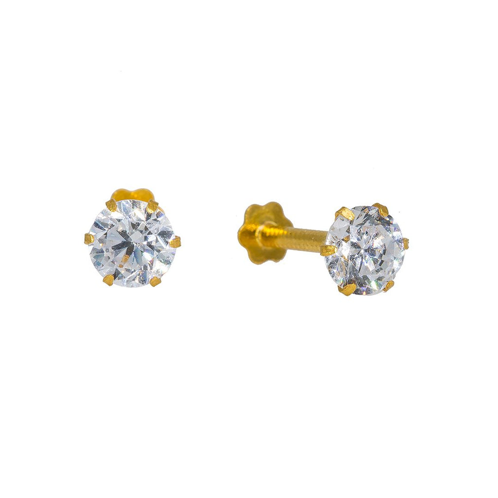 22K Yellow Gold Nose Pin W/ Prong Set Cubic Zirconia | Add a hint of radiance to your finished look with this set of 22K yellow gold nose pin from Viran...
