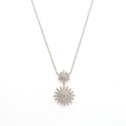 14K Yellow Gold Diamond Necklace W/ VVS Diamonds & Double Sunburst Pendants