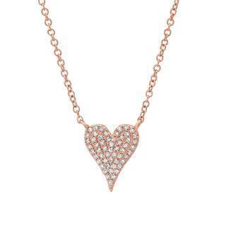 0.11ct 14k Rose Gold Diamond Pave Heart Necklace | 0.11ct 14k Rose Gold Diamond Pave Heart Necklace. 0.45