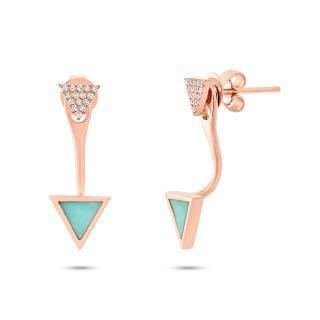 0.09ct Diamond & 0.40ct Composite Turquoise 14k Rose Gold Triangle Earring Jacket with Stud | 0.09ct Diamond & 0.40ct Composite Turquoise 14k Rose Gold Triangle Earring Jacket with Stud 0...